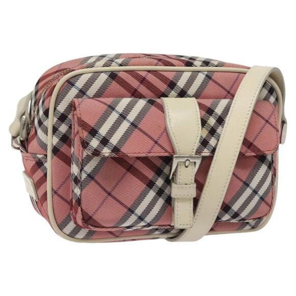BURBERRY Nova Check Blue Label Shoulder Bag Nylon Red Silver - Picture 1 of 16
